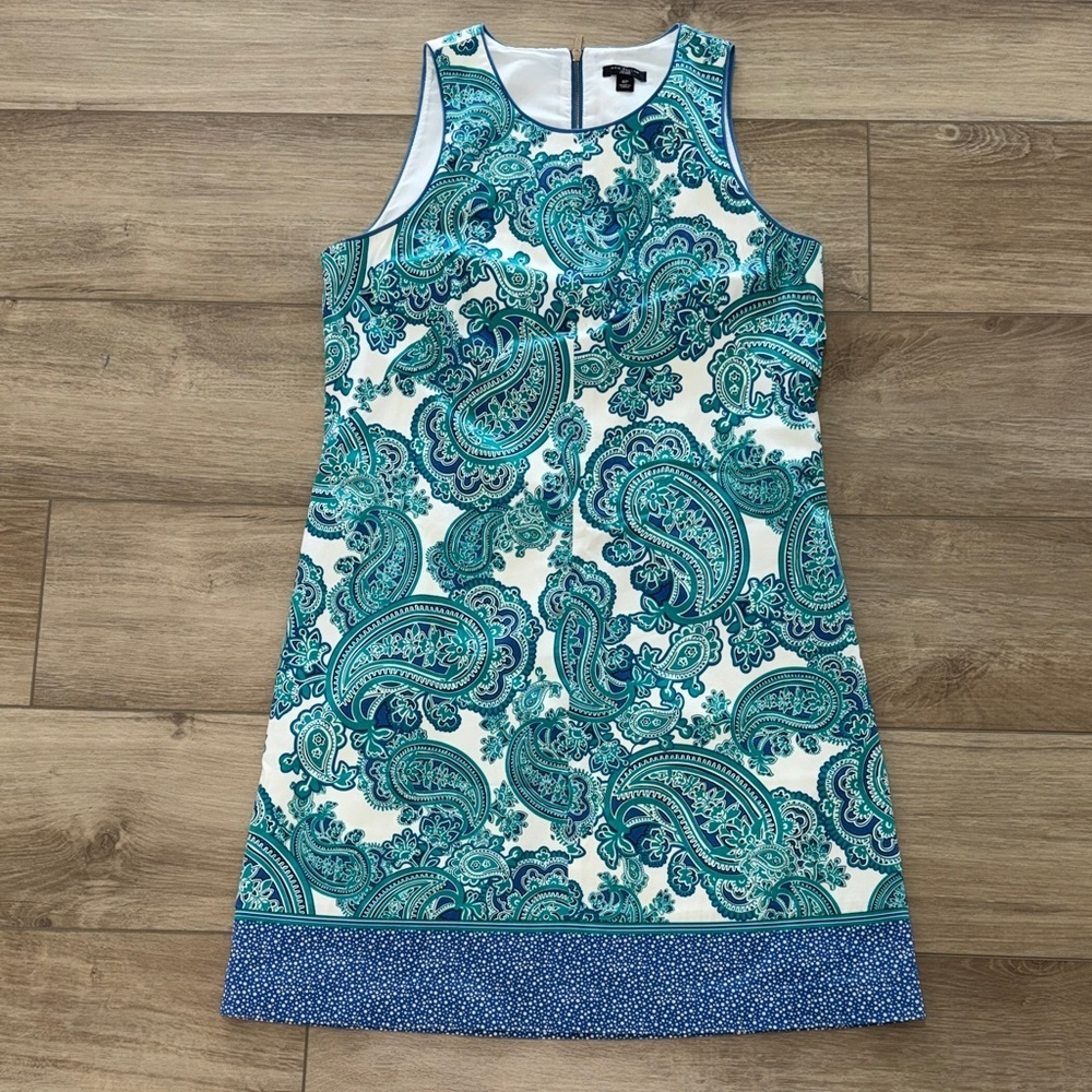 NWOT Ann Taylor Size 6P Green Blue Paisley Print Stretch Sheath Dress